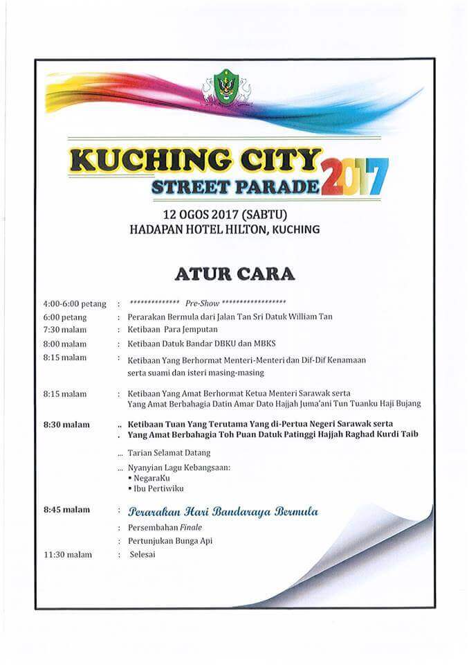 11 Jalan Yang Akan Ditutup Sempena Kuching City Street Parade 2017