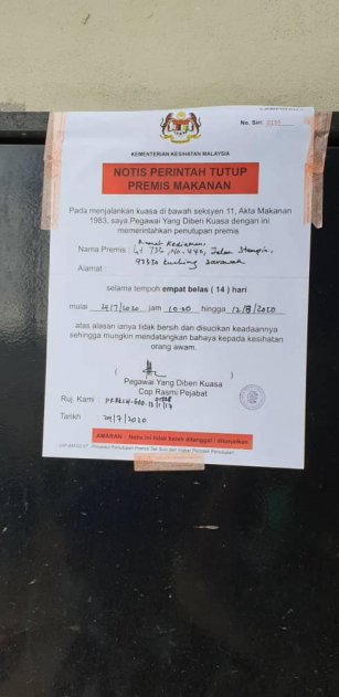 Kilang Kotor Dan Berkerak, Sebuah Bakeri Di Batu Kawa Diarah Tutup