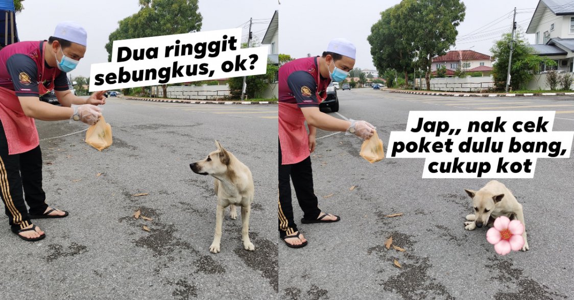 Tular Anjing Beratur 'Beli' Nasi Lemak Di Kuching, Netizen Puji Sikap Pemilik Gerai