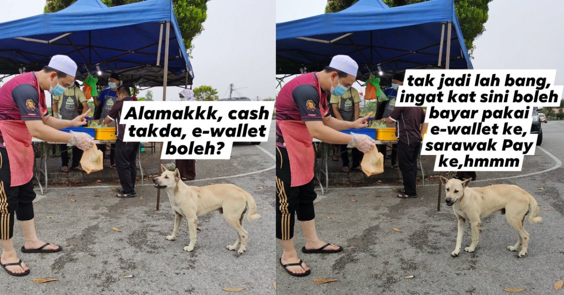 Tular Anjing Beratur 'Beli' Nasi Lemak Di Kuching, Netizen Puji Sikap Pemilik Gerai