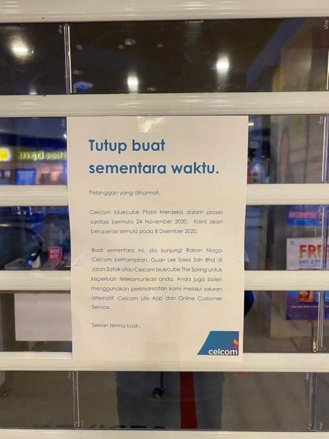 Celcom Cawangan Plaza Merdeka Ditutup Kerana Seorang Pekerja Positif