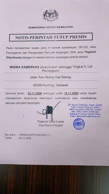 Pemilik Dan Pekerja Disahkan Positif, Ini Senarai Premis Yang Ditutup Di Kuching