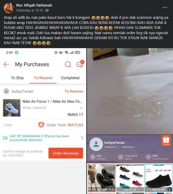 Beli Kasut Tapi Dapat 'Bubble Wrap', Wanita Dari Kuching Ini Geram Ditipu Peniaga Shopee